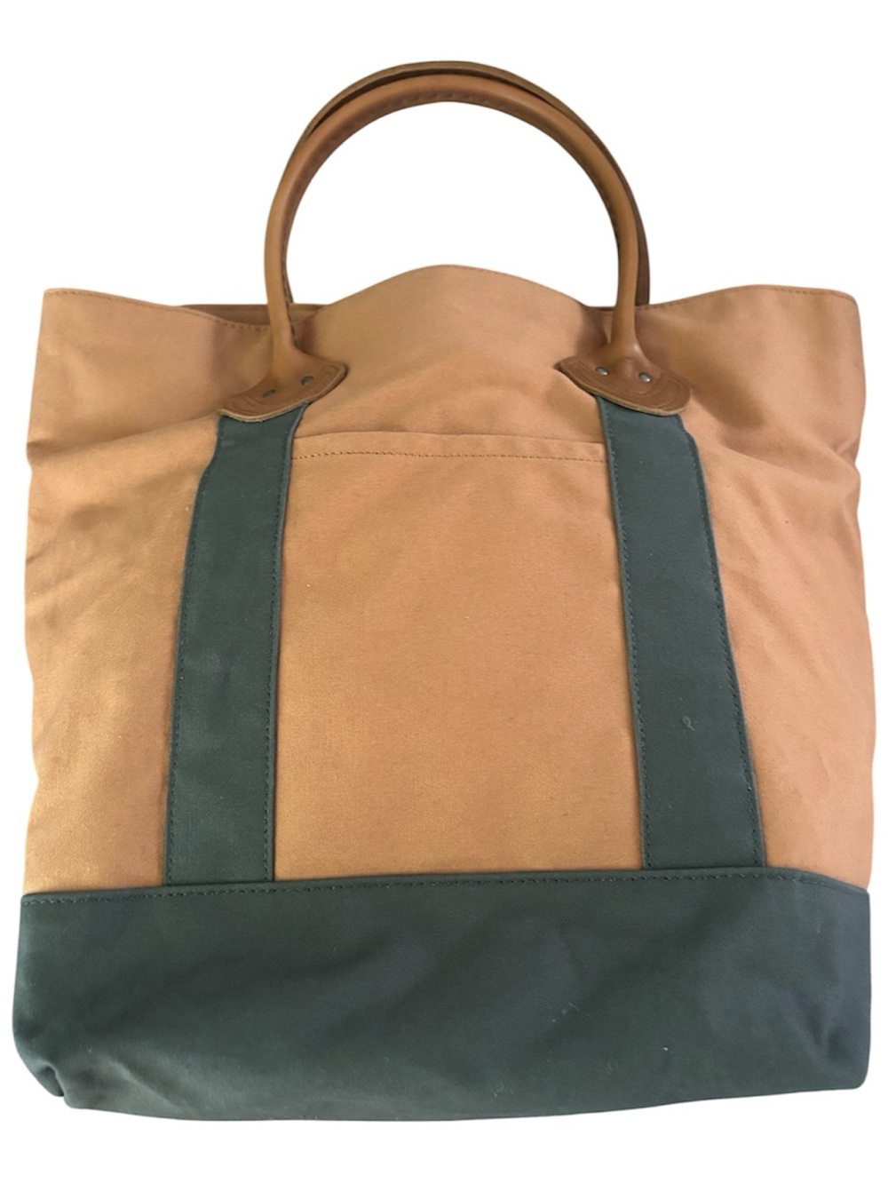 LL BEAN Boat & Tote Bag Full Grain Leather Handles vintage Khaki/Green - Picture 15 of 15